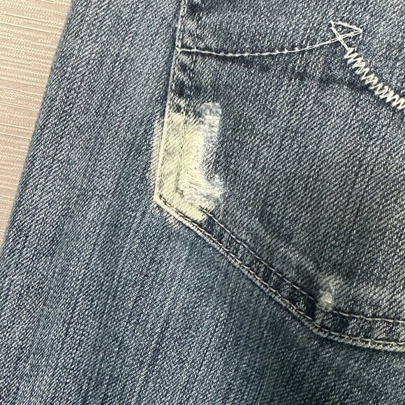 7 For All Mankind Jeans Mens 33 Bootcut Cotton Pockets Holes Distressed Fray Hem - Picture 12 of 16